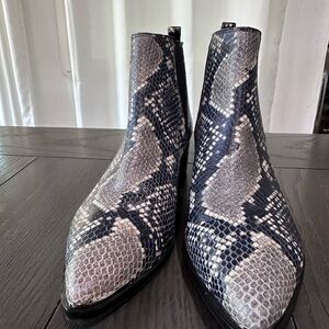 Marc Fisher Snake Print Ankle Boots - Black and Gray